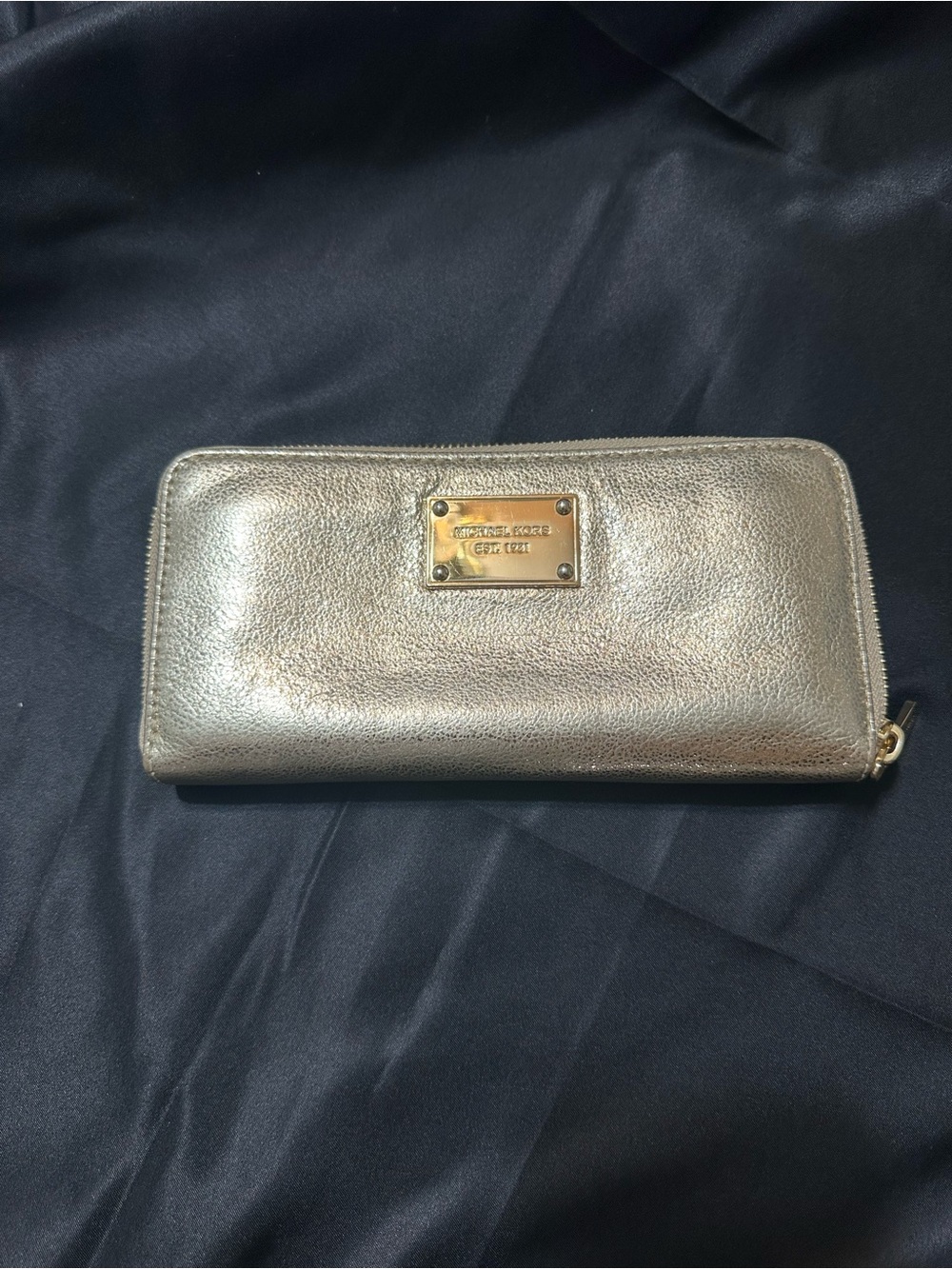 Michael Kors Metallic Gold Zip-Around Wallet with Logo Plate
